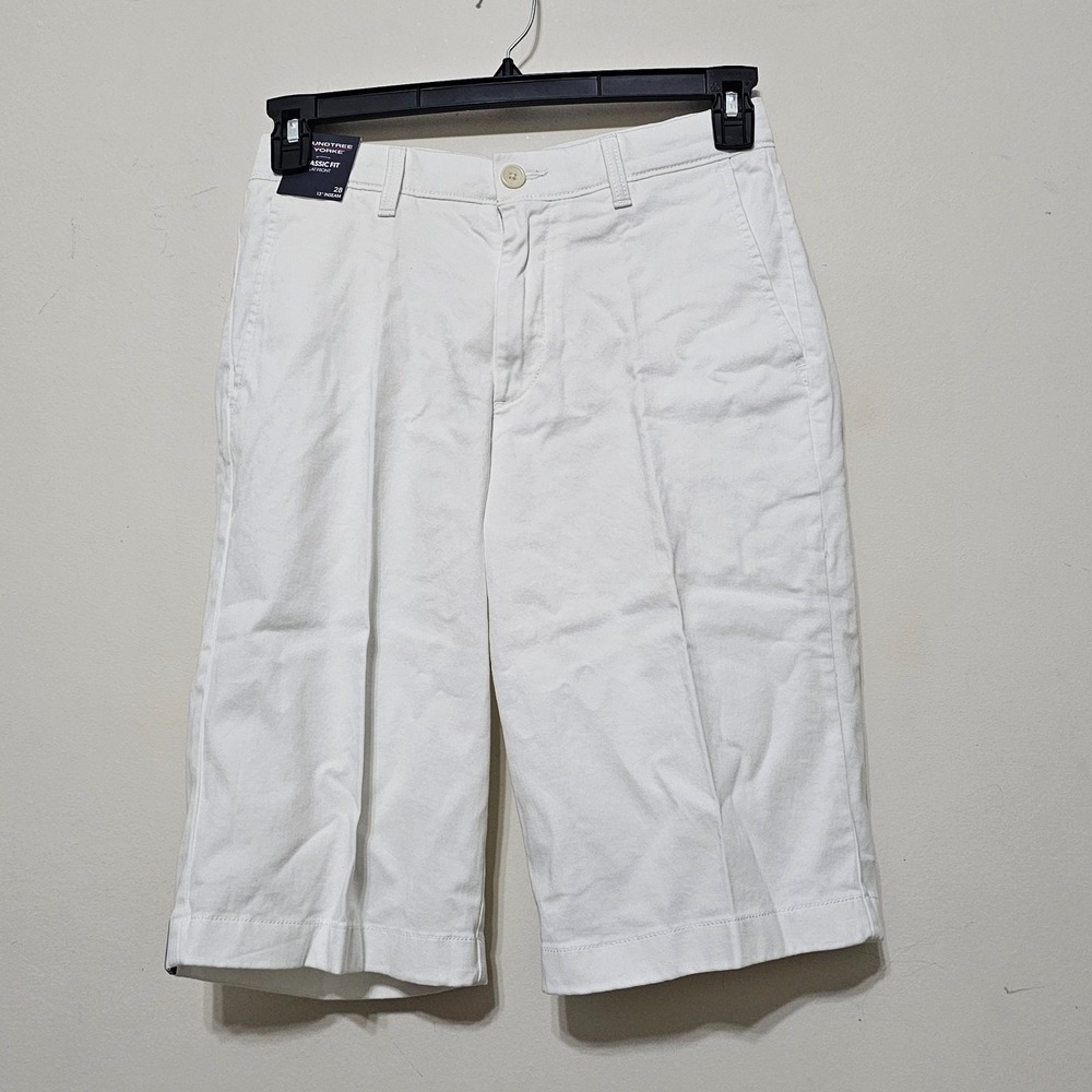 Men's Shorts 28 X 13 White Classic Fit Flat Front Cotton Stretch 987